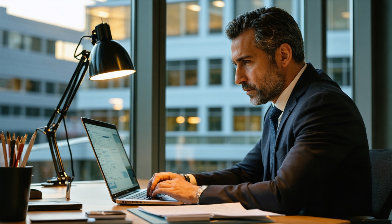RIA advisor reviewing a structured client meeting brief on a monitor